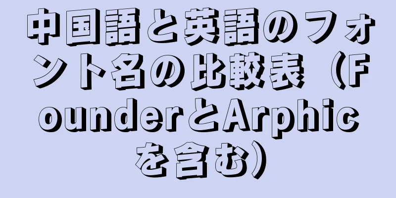 中国語と英語のフォント名の比較表（FounderとArphicを含む）