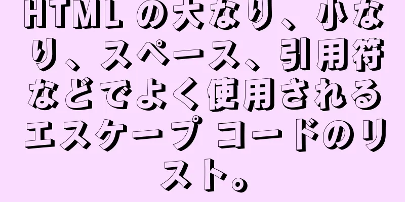 HTML の大なり、小なり、スペース、引用符などでよく使用されるエスケープ コードのリスト。