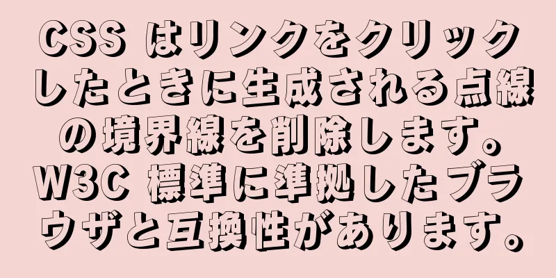 CSS はリンクをクリックしたときに生成される点線の境界線を削除します。W3C 標準に準拠したブラウザと互換性があります。