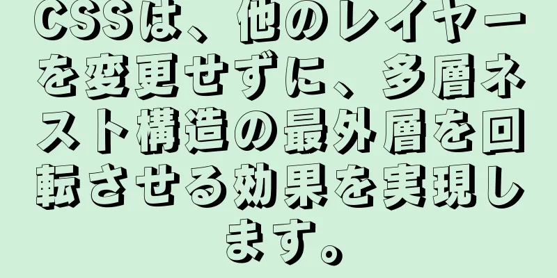 CSSは、他のレイヤーを変更せずに、多層ネスト構造の最外層を回転させる効果を実現します。