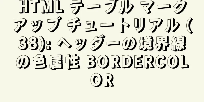 HTML テーブル マークアップ チュートリアル (38): ヘッダーの境界線の色属性 BORDERCOLOR