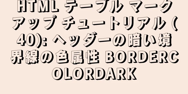 HTML テーブル マークアップ チュートリアル (40): ヘッダーの暗い境界線の色属性 BORDERCOLORDARK