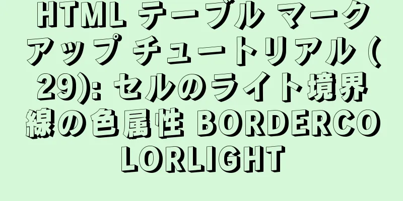 HTML テーブル マークアップ チュートリアル (29): セルのライト境界線の色属性 BORDERCOLORLIGHT