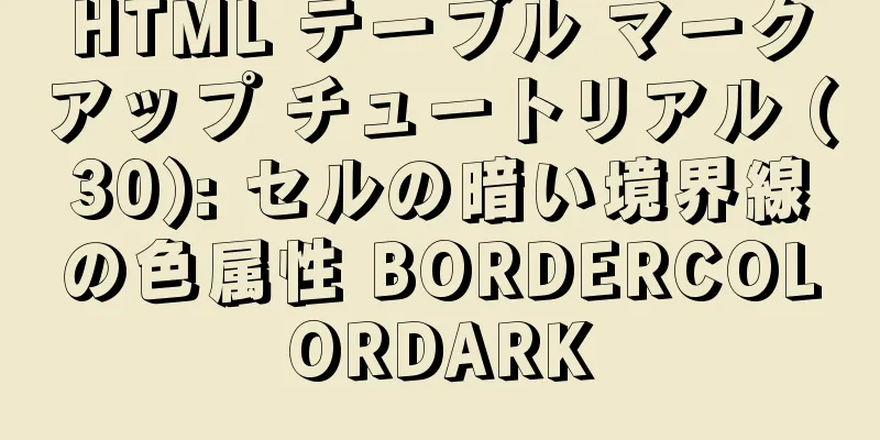 HTML テーブル マークアップ チュートリアル (30): セルの暗い境界線の色属性 BORDERCOLORDARK