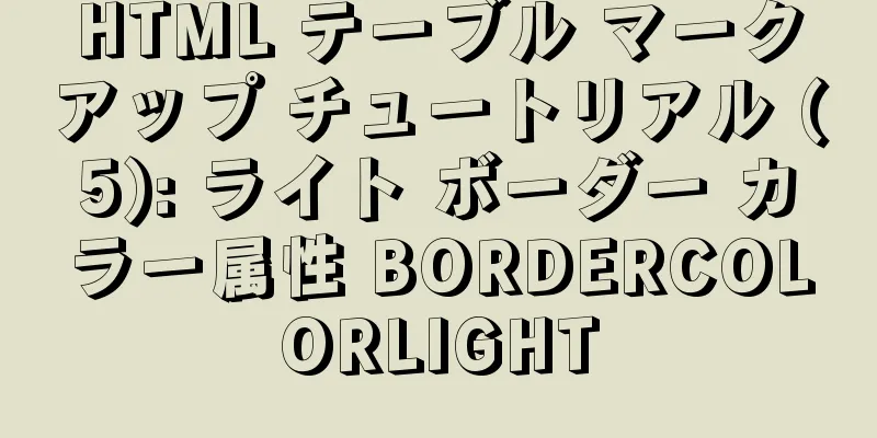 HTML テーブル マークアップ チュートリアル (5): ライト ボーダー カラー属性 BORDERCOLORLIGHT