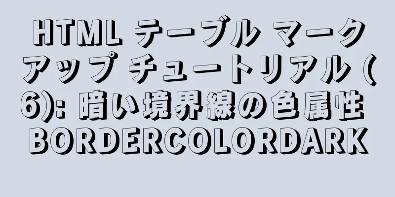 HTML テーブル マークアップ チュートリアル (6): 暗い境界線の色属性 BORDERCOLORDARK