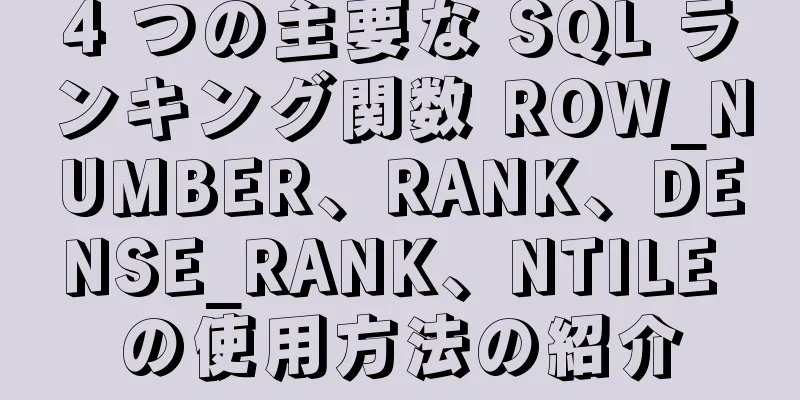 4 つの主要な SQL ランキング関数 ROW_NUMBER、RANK、DENSE_RANK、NTILE の使用方法の紹介