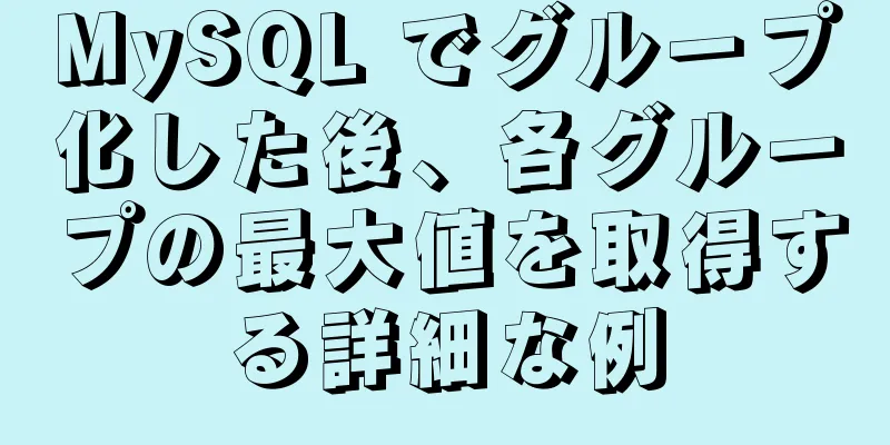 MySQL でグループ化した後、各グループの最大値を取得する詳細な例